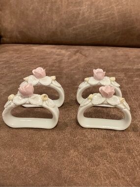 Vintage Kaiser Porcelain Light Pink Rose Napkin Rings